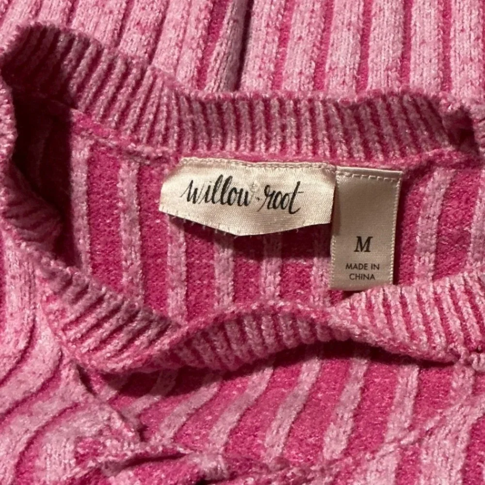 Willow Root Women Medium Knit Top Pink Striped Cutout Keyhole Ribbed Sweater - Picture 7 of 8